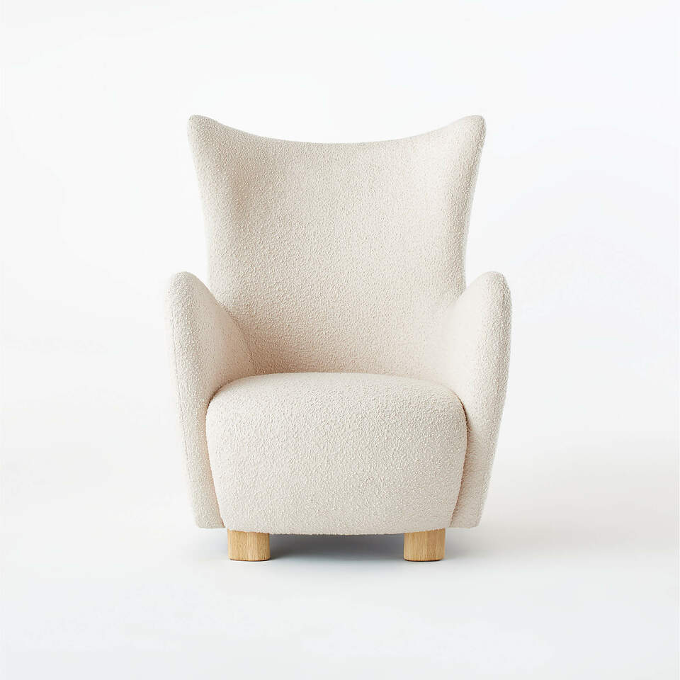 Bouclé Wing Chair with Bleached Oak Legs - Image 3