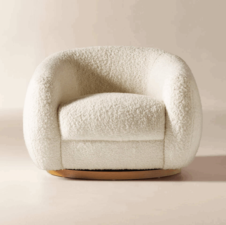 Modern Boucle Swivel Chair – Plush Curved